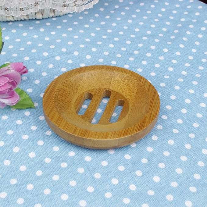 AKOAK Round Shape Natural Bamboo Wood Soap Dish Storage Holder for Shower,Counter,Sink,Bathroom - 1 Count