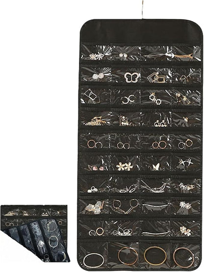 Jewelry Organizers and Storage,Earring Holder Organizer Jewelry Organizer Non-Woven Double-Sided Necklace Holder Organizer Dust-Proof Jewelry Box,80 Pocket Hanging Jewelry Organizer