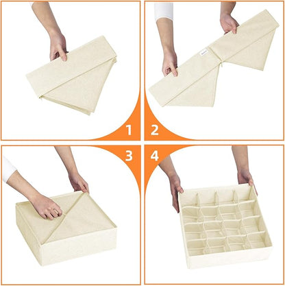 Criusia 6 Pcs Drawer Organizer Clothes - 90 Cells Closet Organizers and Storage for Baby Nursery - Washable Fabric Dresser Organizer Dividers for Sock Underwear Bra Dorm Room Essentials (Beige)