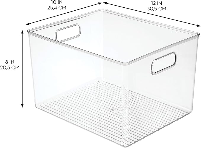 iDesign Storage Bins with Handles - Organize Kitchen, Bathroom, or Home Office - Set of 4 - Clear
