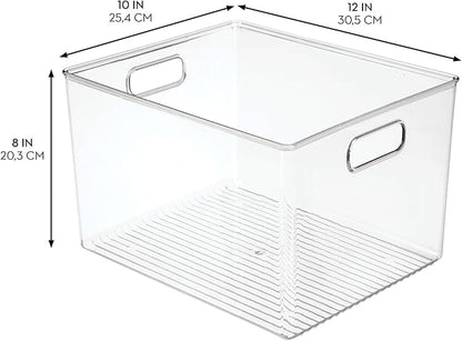 iDesign Storage Bins with Handles - Organize Kitchen, Bathroom, or Home Office - Set of 4 - Clear
