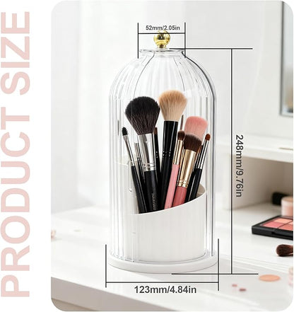 MDEOOSKY Makeup Brush Holder, 360-Degree Rotating Makeup Brush Organizer, Transparent Dust-Proof Makeup Brush Holder, Suitable for Bathroom Countertops and Vanity Tables