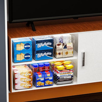 6 Pack Plastic Clear Bins for Organizing- With Handle -11″ Large Pantry Organizer Bins for Shelves Snack,Food or Cleaning Supplies,Fridge Organizers and Storage,Acrylic Kitchen Storage Containers