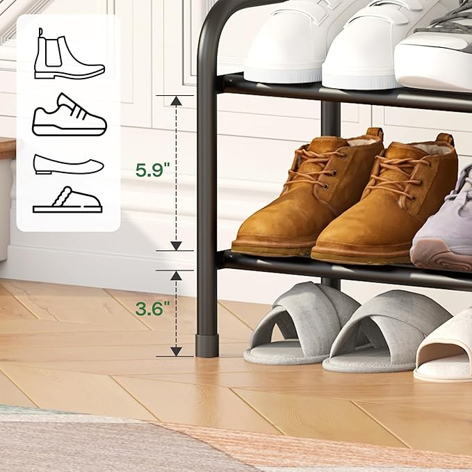 kiplant Shoe Rack for Closet, Black 2-Tier Expandable Closet Shoe Rack Metal Organizer, Heavy Duty Shoe Storage Shelf for Entryway, Doorway, Narrow Space