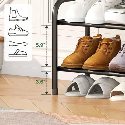 kiplant Shoe Rack for Closet, Black 2-Tier Expandable Closet Shoe Rack Metal Organizer, Heavy Duty Shoe Storage Shelf for Entryway, Doorway, Narrow Space