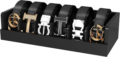Belt Organizer for Drawer - Bamboo Belt Storage Organizer | Belt Rack for Closet Wall Mount Men Women Tie Sock Bra Scarf Ribbon (Black, 6 Grids)