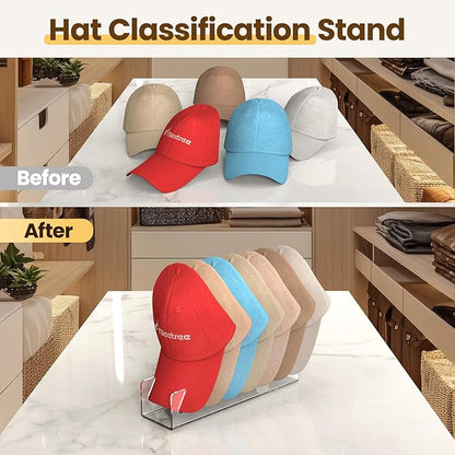 Nicetree Hat Organizer, 2 Pcs No Install Acrylic Hat Racks for 14 Baseball Caps Storage, Hat Stand for Baseball Caps Display and Organizer for Dresser, Bedroom, Closet, Office