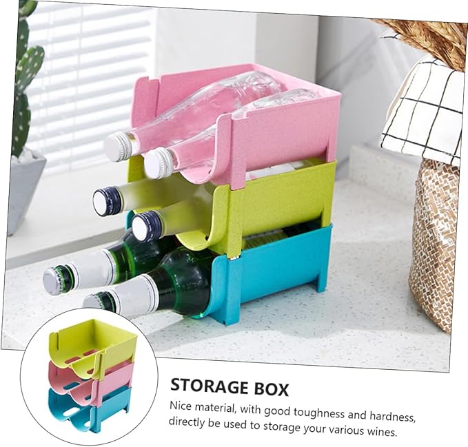 3pcs Stackable Non-skid Drink Storage Container Creative Refrigerator Organizer for Wine and Beer Cans Fall and Space-saving Design Green Blue Pink