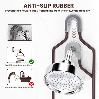 REINHARDT Shower Caddy Hanging, Rustproof Shower Caddy Anti-Swing Shower Organizer No Drilling Showers Racks with Soap Holder Multi Hooks Bathroom Storage for Shampoo Sponge, Bronze