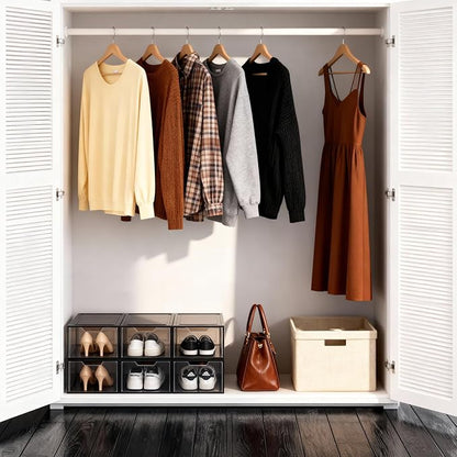 Shoe Boxes Shoe Storage Boxes Display Boxes with Magnetic Doors and Stackable Design, Ideal for Hallways, Under Beds, Wardrobes, and Living Rooms (Magnetic Door-Black, 6 Pack)