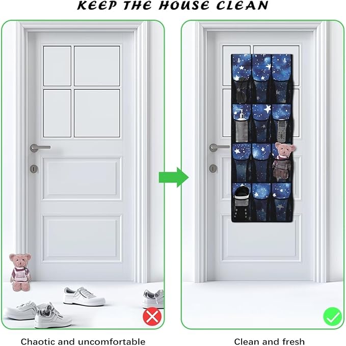 Galaxies Door Hanger Organizer Mesh Fabric Behind Door Organizer for Closet 12 Pockets Shoe Holder Hanger Space Saving Wall Hanging Storage for Office