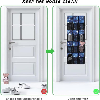 Galaxies Door Hanger Organizer Mesh Fabric Behind Door Organizer for Closet 12 Pockets Shoe Holder Hanger Space Saving Wall Hanging Storage for Office