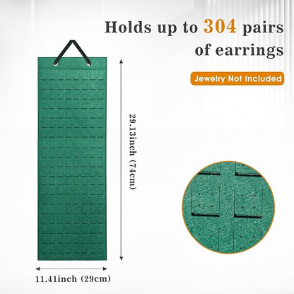 Lolalet Hanging Earring Holder Organizer with 20 Hooks for Women, Earring Organizer Wall Earrings Hanger Pierced Earring Storage, Felt Stud Earring Display, 608 Holes for Earrings -Emerald, 1 Pack