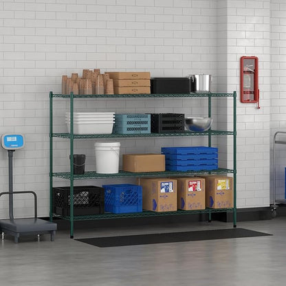 Commercial NSF Listed Green Epoxy Stationary Wire Shelving Kit 21" x 72" x 54", with 4 Shelves Perfect for Warehouse, Walk-in Refrigerator, Freezer, Grocery Store, Restaurant, Dishroom