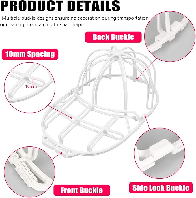 INVODA Hat Washer Cage Hat Washer for Washing Machine Hat Cleaner for Baseball Cap Dishwasher Hat Rack Protector Organizer for Flat & Curved (White)