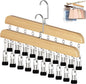 Closet Organizer with 10 Clips, Space Saving Hanging Closet Organizer, Space-Saving Closet Organizers and Storage with Sturdy Steel Non-Slip Clips (2, Natural Wood Color)