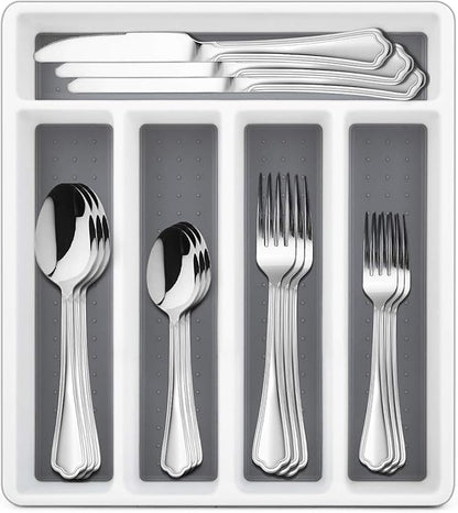 HaWare 40-Piece Silverware Set with Drawer Organizer Tray, Stainless Steel Flatware Cutlery Utensils, Timeless and Elegant Design for Home Hotel Wedding, Mirror Polished and Dishwasher Safe