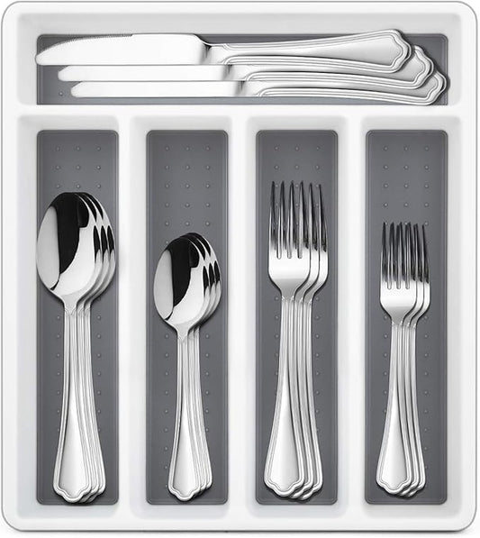 HaWare 40-Piece Silverware Set with Drawer Organizer Tray, Stainless Steel Flatware Cutlery Utensils, Timeless and Elegant Design for Home Hotel Wedding, Mirror Polished and Dishwasher Safe