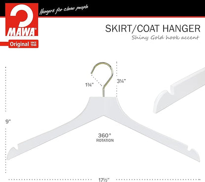 MAWA by Reston Lloyd, European Wooden Hanger, Beech Wood Straight Hanger with Shoulder Notches, Rotating Gold Hook, White Finish, for Shirts, Blazers, Dress Clothes, Set of 5 (27135)