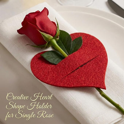 Threetols 6Pcs Valentine's Day Tableware Utensil Holder Red Heart Shape Fork Cutter Bag, Red Love Theme Felt Flatware Bags Covers for Engagement Xmas Dinner Table Party Decor Supplies