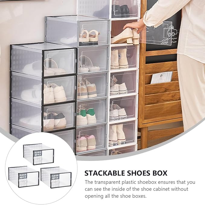FOMIYES Shoe Storage Boxes 3pcs 34x15.5x24cm Dustproof Waterproof Plastic Shoe Organizers for High-top Sneakers and Boots Stackable for Home Closet Organization