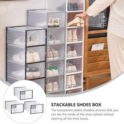 FOMIYES Shoe Storage Boxes 3pcs 34x15.5x24cm Dustproof Waterproof Plastic Shoe Organizers for High-top Sneakers and Boots Stackable for Home Closet Organization