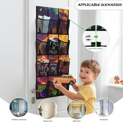 Flaming Soccer Ball Over The Door Organizer, 12 Mesh Pockets Sports Theme Hanging Shoe Rack for Soccer Gear, Perfect for Garage & Kids Bedroom Storage