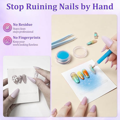 100PCS Press on Nail Packaging Bag, 100PCS Display Card with 231 Pcs Pre-cut Adhesive Tape & Diamond Art Pens & Glue Clay & Tweezers, 6-in-1 Set for Nail Display (Laser)