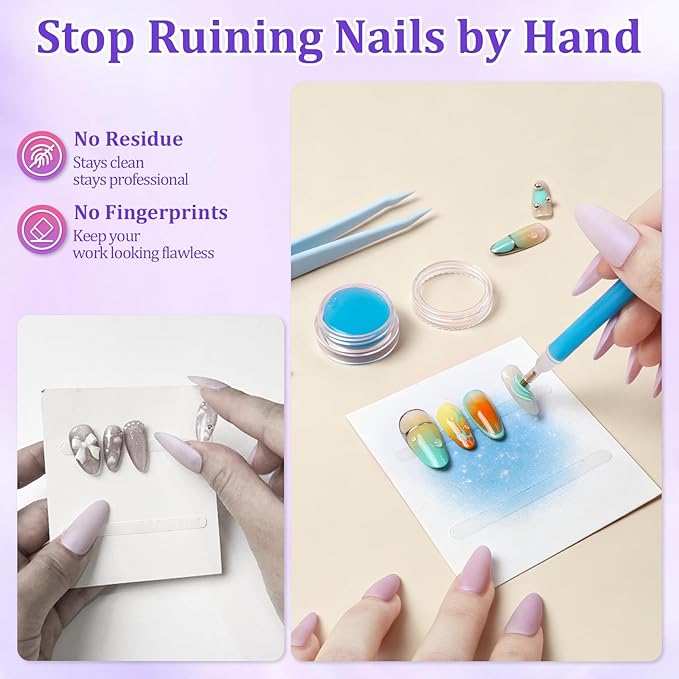 100PCS Press on Nail Packaging Bag, 100PCS Display Card with 231 Pcs Pre-cut Adhesive Tape & Diamond Art Pens & Glue Clay & Tweezers, 6-in-1 Set for Nail Display (Laser star)
