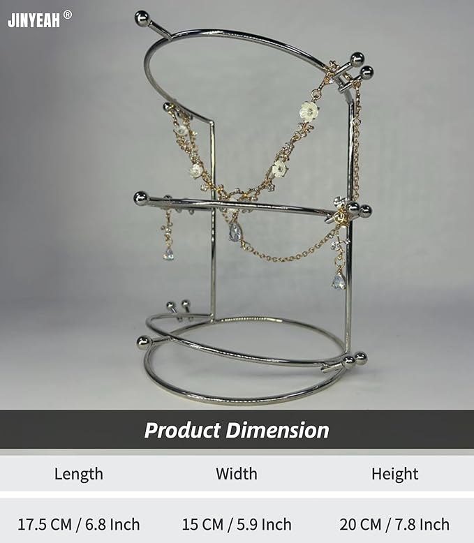 Crown Display 【Electroplating Metal Luster】 Crown Holder Tiara Display 3-Tier Sliver Bridal Crown Display Stand Crown Storage Organizer Jewelry Holder for Women Girls Wedding Home Shop Store
