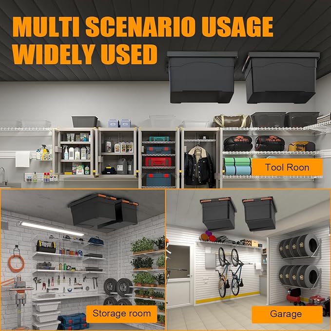 Overhead Garage Storage Rack, Ceiling Garage Storage Bracket, Heavy Duty Ceiling Racks for Garages, Sheds, Storerooms, Adjustable Width and Orientation(Black,1 Bin)