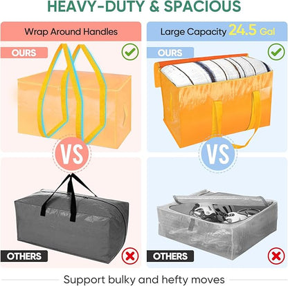 BALEINE 4-Pack Oversized Moving Bags with Reinforced Handles, Heavy-Duty Storage Tote for Clothes, Moving Supplies (Light Yellow, 4-Pack)