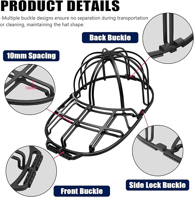 INVODA Hat Washer Cage Washer for Washing Machine Cleaner for Baseball Cap Dishwasher Rack Protector Organizer for Flat & Curved (White 2PCS +Black 2PCS)