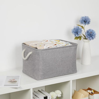 Bidtakay Storage Baskets Gray 3 Pack Shelf Baskets Collapsible Storage Bins for Clothes 15X11X9.5Inch Decorative Baskets with Handles Large Baskets for Organizing Closet Home Storage (Grey)