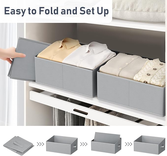DIMJ Closet Storage Bins 8 Pack - Fabric Storage Baskets for Shelves, Large Clothes Organizers with Handles, Trapezoid Shelf Organization Storage Cubes for Purse, Toys, Books, Towel, Clothes