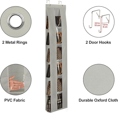 Lirex Over the Door Organizer, 2 Pack Handbag Storage with 6-Tier Space-Saving for Door or Closet, Handbag Hanger, Grey