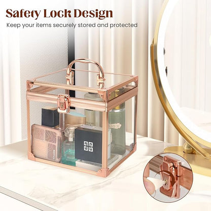 Crown Box 7.9 x 6.7 x 7.5inch, Clear Makeup Case,Cosmetic Organizer, Large Capacity Transparent Acrylic Artists Display Case for Vanity,Bathroom Counter or Dresser