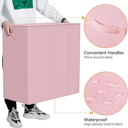 WOWLIVE 180L Laundry Hamper with Lid 3 Section,Large Laundry Basket with Removable Bags and Handles,Collapsible Dirty Clothes Hampers for Laundry,Laundry Basket Organizer for Laundry Room,Dorm,Pink