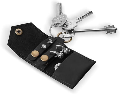 Leather Keychain Earrings Holder, Wedding Travel Case, Engagement Holder, Pouch Bag, Workout and Gym Ring Holder (Cognac)
