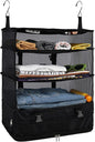 Surblue Hanging Closet Storage Bag Collapsible 3-Shelf Washable Oxford Fabric with 2 Hooks (XL 17.71 * 11.81 * 20in, Black)