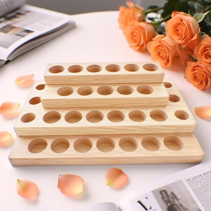 4 Tier Solid Wood Essential Oil Holder, 30 Bottle Slots Storage Organizer for 5-20ml Bottles, Staircase Design Tabletop Display Stand for Living room Bedroom Office, Nail Polish Compatible
