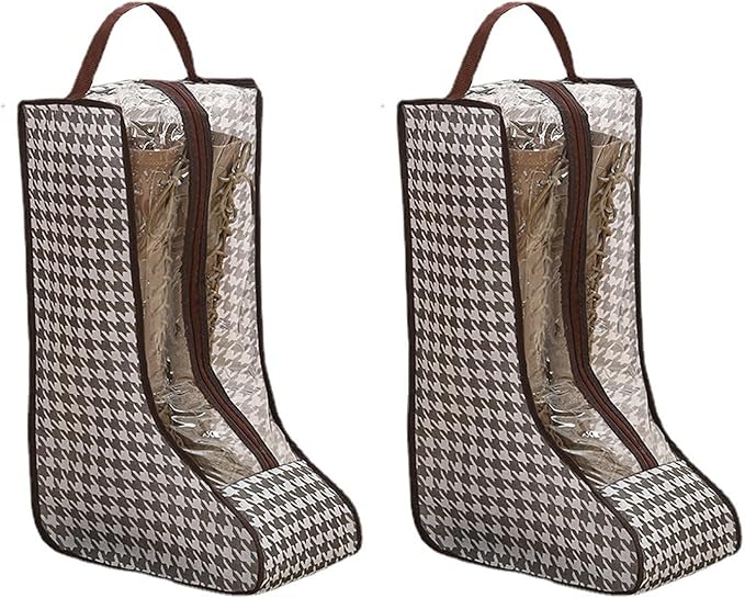 Boot storage Bag, 2-piece Set with Houndstooth Pattern & Dust-proof Design for Secure cowboy boot storage and Organization