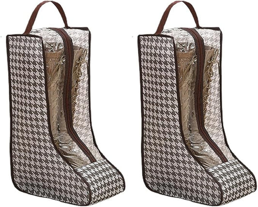 Boot storage Bag, 2-piece Set with Houndstooth Pattern & Dust-proof Design for Secure cowboy boot storage and Organization