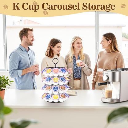 Coffee Pod Holder, K Cup Holders,Coffee Pod Storage Carousel Holder Organizer Compatible with K Cups Pods ,Spins 360-Degrees Design ,40 Pods Capacity, Round, Black