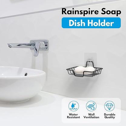Rainspire Bar Soap Holder for Shower, 304 Stainless Steel Rustproof, Wall Adhesive, Soap Tray Bar Soap Sponge Holder for Bathroom & Kitchen, Square, Black