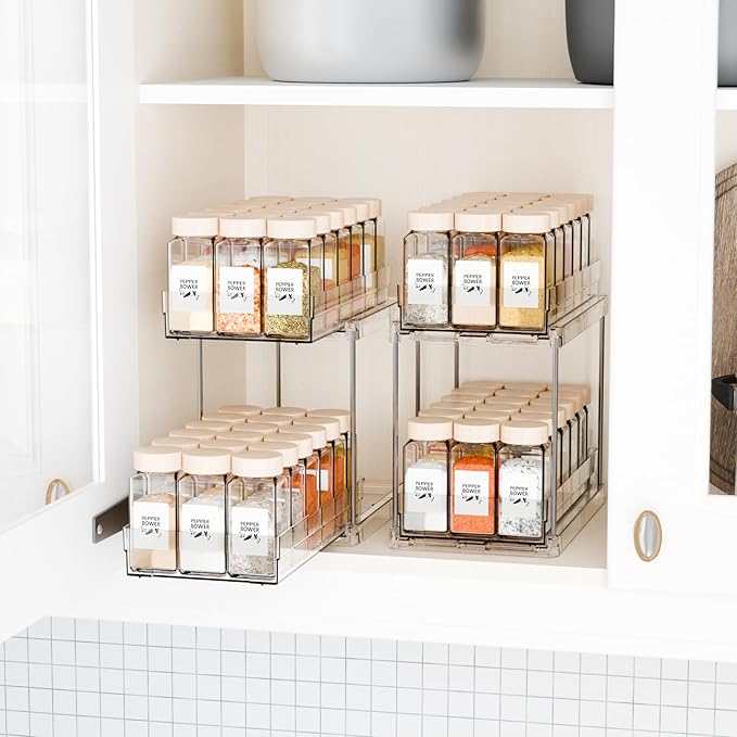 Yieach 2 Tier Vertical Spice Rack Pull Out,10.4'' Deep Narrow Slide Out Spice Rack Organizer for Inside Cabinets,Kitchen,Pantry,Cupboard Seasoning,Can,Jar Organizer and Medicine Cabinet Storage