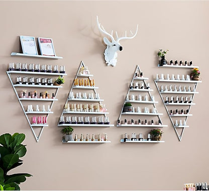 Wall-Mounted Nail Polish Rack, Set of 10 Triangular White Nail Polish Shelf Lipstick Perfume Cosmetic Display Shelf for Home Spa Nail Salon Shop