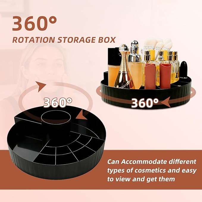 360° Rotating Makeup Perfume Organizer Cosmetic Storage for Skincare,Perfume,Lipstick & Makeup Brushes, Countertop Vanity Organizer (Black)