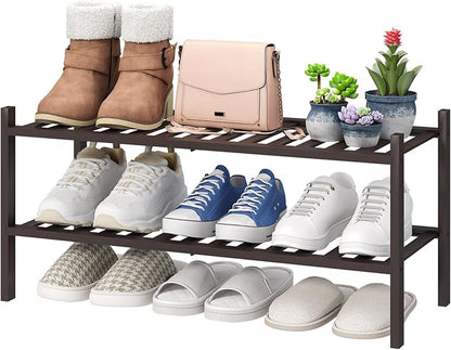 viewcare 2-Tier Shoe Rack for Entryway, Bamboo Shoe Rack for Closet, Free Standing Shoe Racks for Indoor Outdoor, Stackable Shoe Shelf Storage Organizer for Hallway Closet