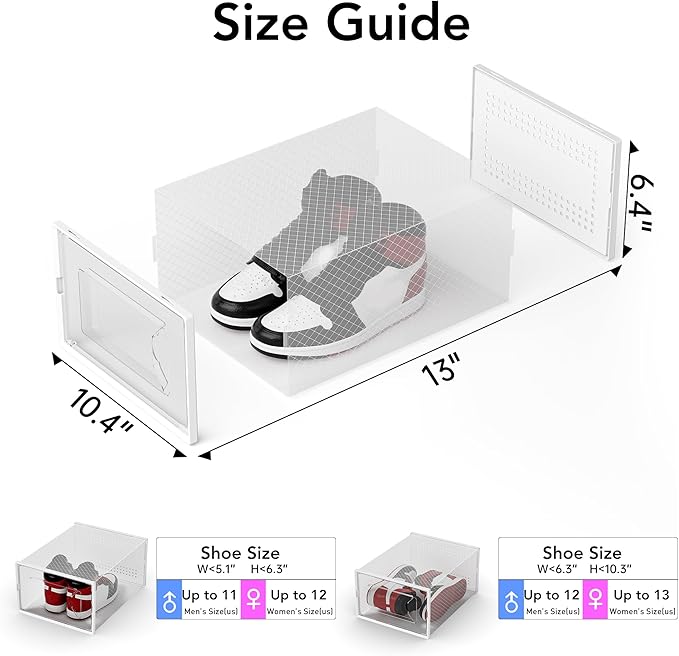 Foluck X-Large Shoe Storage Box, 15 Pack Clear Plastic Stackable Shoe Organizer for Closet, Interlocking Design Shoe Container Bins for Sneakers, Foldable Shoe Rack with Lids, White